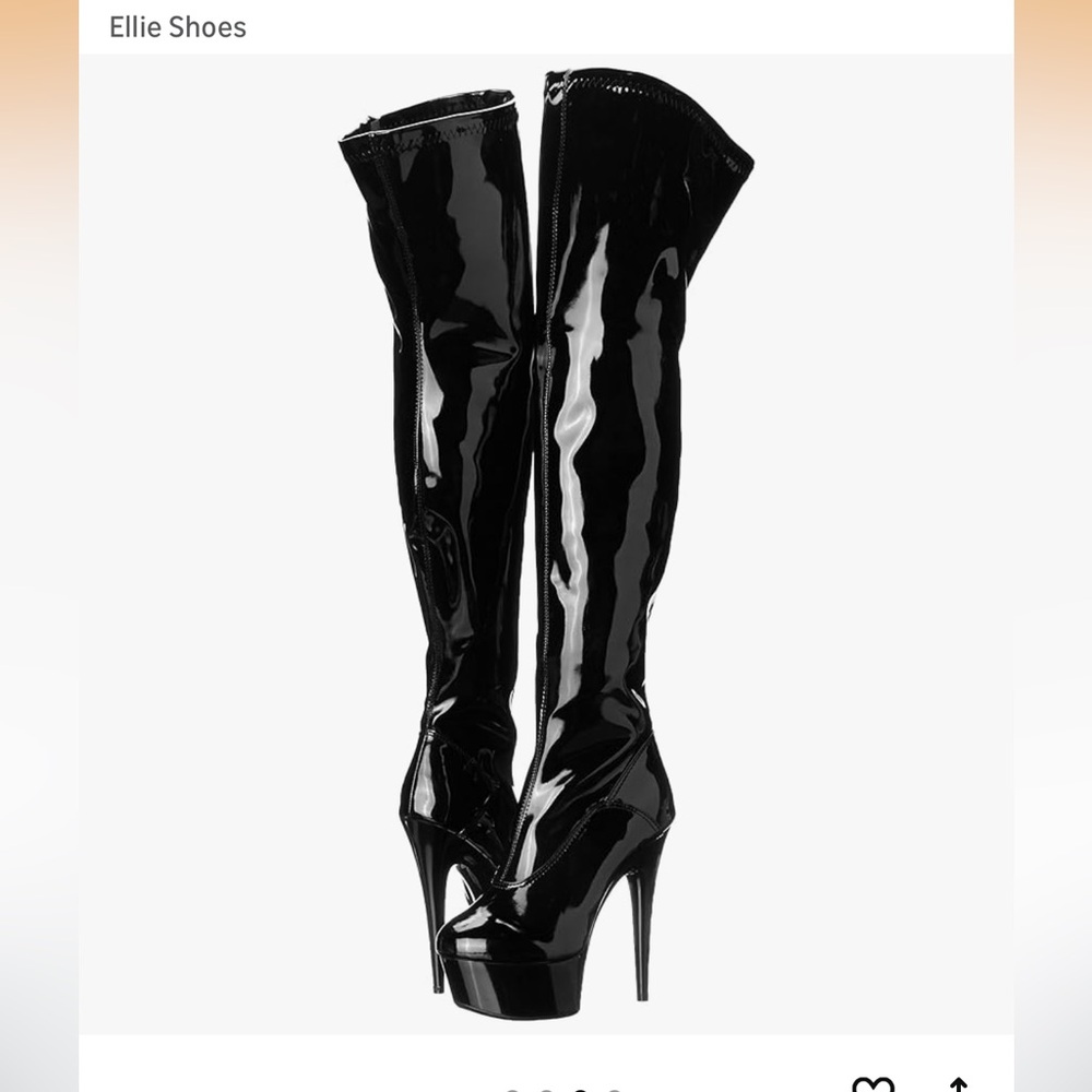 Elle Glossy Patent Black Over the Knee Boots - Picture 11 of 13